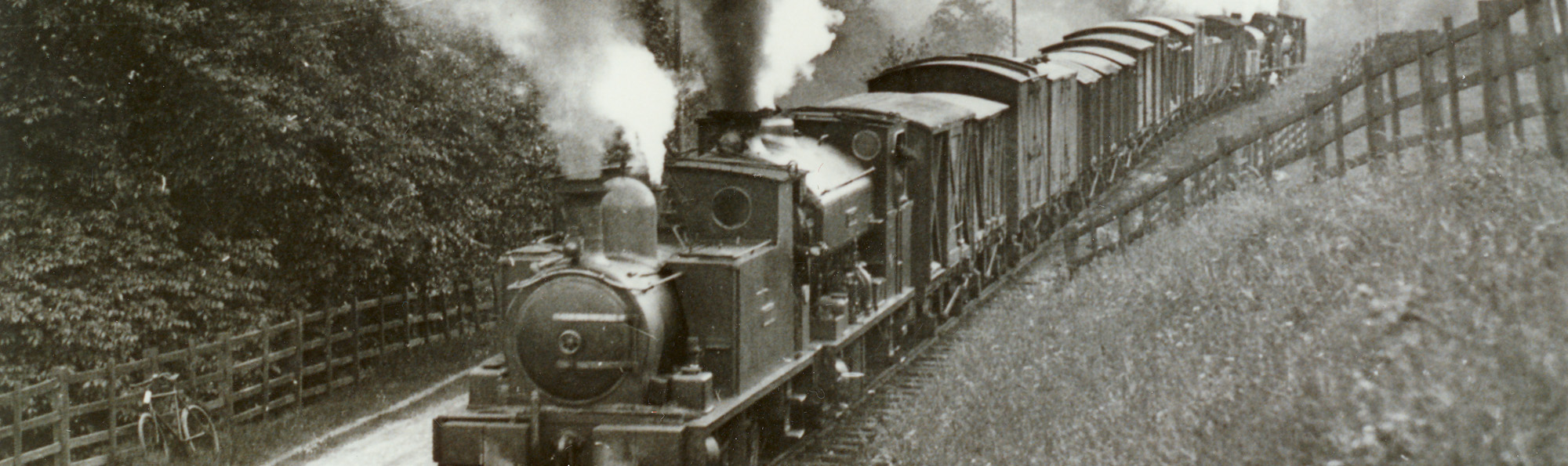 Black and white photograph of steam train